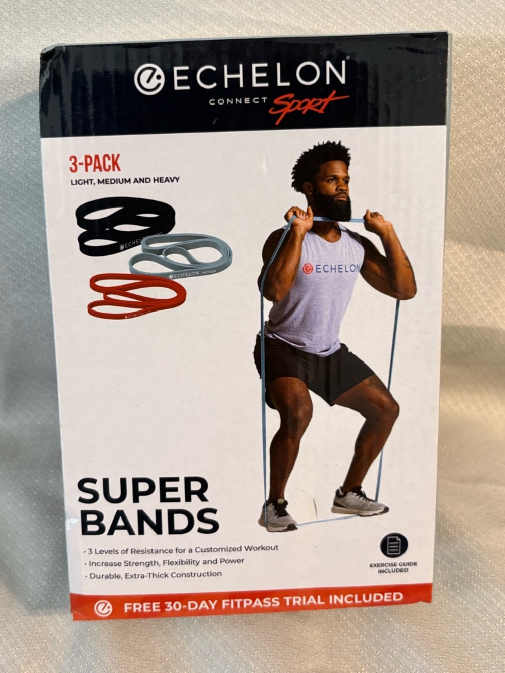 ECHELON Super bands 3 pack Light, Medium, Heavy New Open Box Bands Only Durable